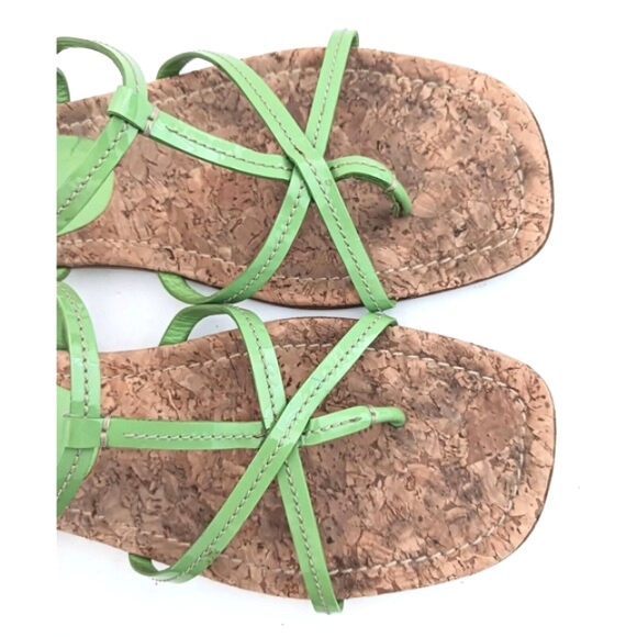 Mui Mui PRADA Green Patent Strappy Flat Sandal Cork Insole 38.5 Made in Italy - Picture 6 of 9